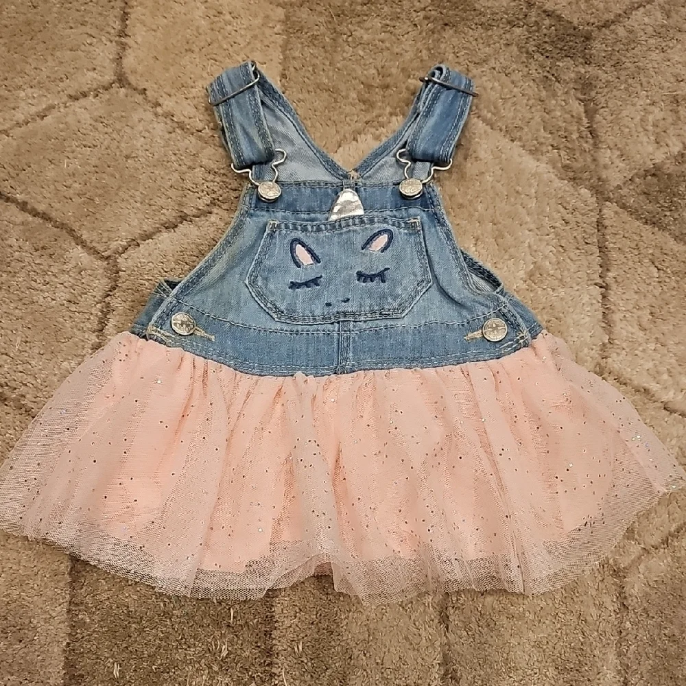 OshKosh B'gosh Blue and Pink Tulle Unicorn Overalls